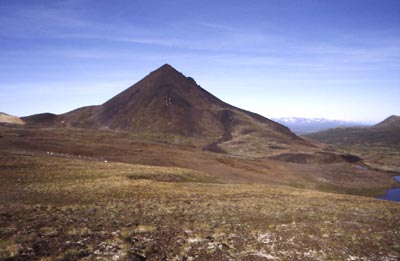 The 3 Caribou tuya, in north-central British Columbia, is a subglacial mound. (Photograph by C.J. Hickson)