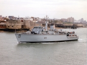 MCMV HMS Brocklesby enters Portsmouth harbour.