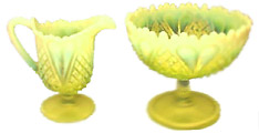 Davidson Uranium Glass /Vaseline Glass Pearline sugar bowl and cream jug c.1880's