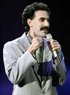 British comic Sacha Baron Cohen, in character as Kazakh TV personality Borat, hosted the annual MTV Europe Music Awards in Lisbon on Nov. 3, 2005. (Getty Images) 