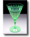  Vaseline Glass / Uranium Glass Engraved Wine Glass - English - Edwardian 
