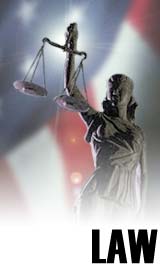 Lady Justice with US flag in background