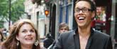 TV Celebrity Gok Wan talks with The Times' writer Caitlan Moran in Oxford Street, central London.