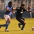 Gabriel Alchilier (F) of Emelec fights for the ball with Miguel Arroyo