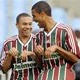 Fluminense 's Wellington Silva (L) and Alan celebrate a goal against Macae (Credit:Photocamera/Marino Azevedo)