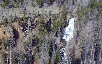 Photograph of Undine Falls and basalt flow, Yellowstone National Park, Wyoming