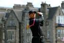 Tiger  Woods watches his drive from the 2nd tee during his third round on day three of the British Open Golf Championship at St Andrews in Scotland, on July 17, 2010.