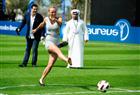 Caroline Wozniacki takes a penalty the Laureus Football Challenge presented by IWC Schaffhausen as part of the 2011 Laureus World Sports Awards at the Emirates Palace on February 7, 2011 in Abu Dhabi, United Arab Emirates.