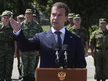 Russian President Dmitry Medvedev gestures while delivering a speech while visiting the Russian military base in Gudauta on August 8, 2010  (AFP Photo / RIA Novosti / Kremlin Pool / Dmitry Astakhov)