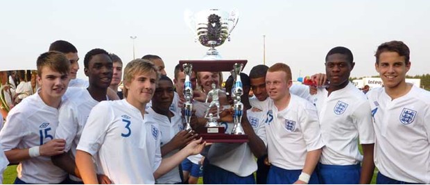 England U16s lift the Montaigu title.