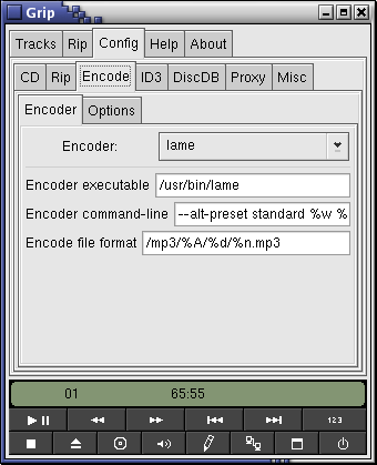 The "Encode" config tab