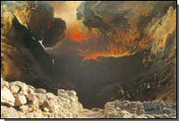 Megiddo remains on the background of John Martin's painting of Armageddon