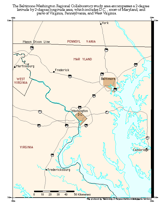 Map showing Baltimore-Washington region