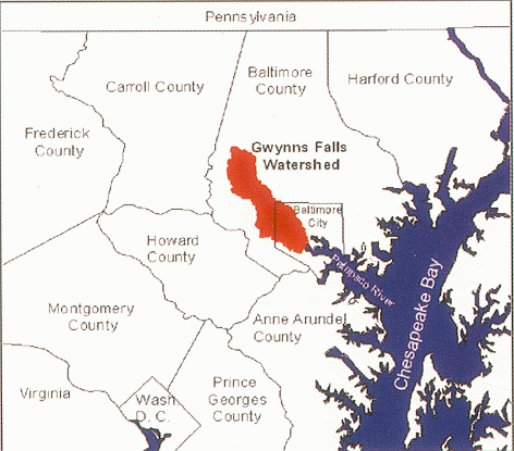 Figure 5-4 Map illustrating the location of Gwynns Falls watershed