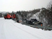 Two drivers escape in Norway, after their vehicles fell over a snow-covered cliff. (An image from the video shot from the following car) 