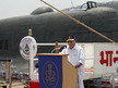 Indian Defence Minister A.K. Antony speaking at the induction ceremony of the INS Chakra II nuclear-powered submarine at the naval shipyard in Visakhapatnam, Andhra Pradesh on April 4, 2012 (AFP Photo)
