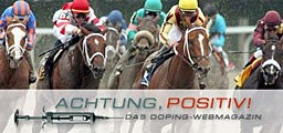 Rennpferde mit Logo des Doping-Webmagazins