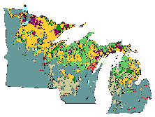 Figure 6-1b Map of the modern forests of the Great Lakes states 1977 to 1983