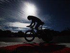 Silhouette of Michal Stark of the Czech Republic cycling