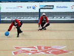 Nancy Morin of Canada throws during the women's Goalball 