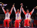 China celebrate winning the Gold Medal in the Women's Team Wheelchair Fencing