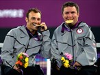 Nicholas Taylor of the United States and  David Wagner celebrate Wheelchair Tennis gold