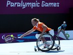 Esther Vergeer of Netherlands plays a forehand on the way to gold