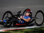Monica Bascio of the United States rides during the women's Individual H 1-3 Road Race 