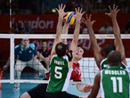 Alexander Savichev of Russia in action during the men's Sitting Volleyball 