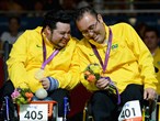 Dirceu Jose Pinto and Eliseu Dos Santos of Brazil celebrate winning gold