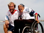 Alexandra Rickham and Niki Birrell of Great Britain celebrate winning bronze