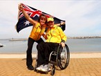 Daniel Fitzgibbon and Liesl Tesch of Australia celebrate winning gold