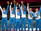 Finland celebrate after winning the men's Team Goalball gold medal
