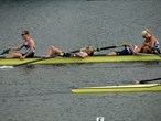 Great Britain's Mixed Coxed Four celebrate gold