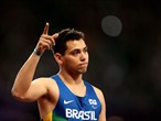 Alan Fonteles Cardoso Oliveira of Brazil gestures prior to the Men's 400m T44 Final 