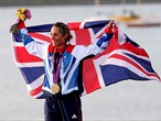 Helena Lucas of Great Britain celebrates winning the gold 