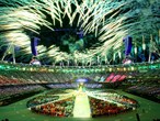 Fireworks light up the Olympic Stadium