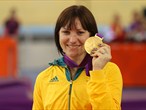 Gold medallist Anna Meares of Australia celebrates