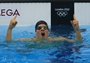 Daniel Gyurta of Hungary celebrates gold in the men's 200m Breaststroke