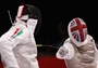 David Heaton of Great Britain competes against Gyula Mato of Hungary in the Fencing 