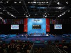 A view from afar as Karen Abramyants of Russia competes in the Powerlifting