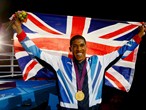 Gold medallist Anthony Joshua of Great Britain celebrates