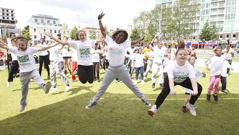 Children jump for joy to celebrate London 2012 World Sport Day