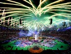 The Olympic Stadium lights up as the Games come to a close