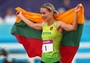 Laura Asadauskaite of Lithuania celebrates winning the Gold medal in the women's Modern Pentathlon