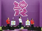 The podium of the women's Individual Archery