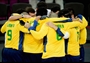 The Brazilian team huddle after defeat to Finland