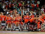 The Netherlands team celebrate bronze