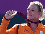 Esther Vergeer of Netherlands celebrates with her gold medal