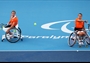 Marjolein Buis and Esther Vergeer of Netherlands compete in the women's Tennis Doubles final